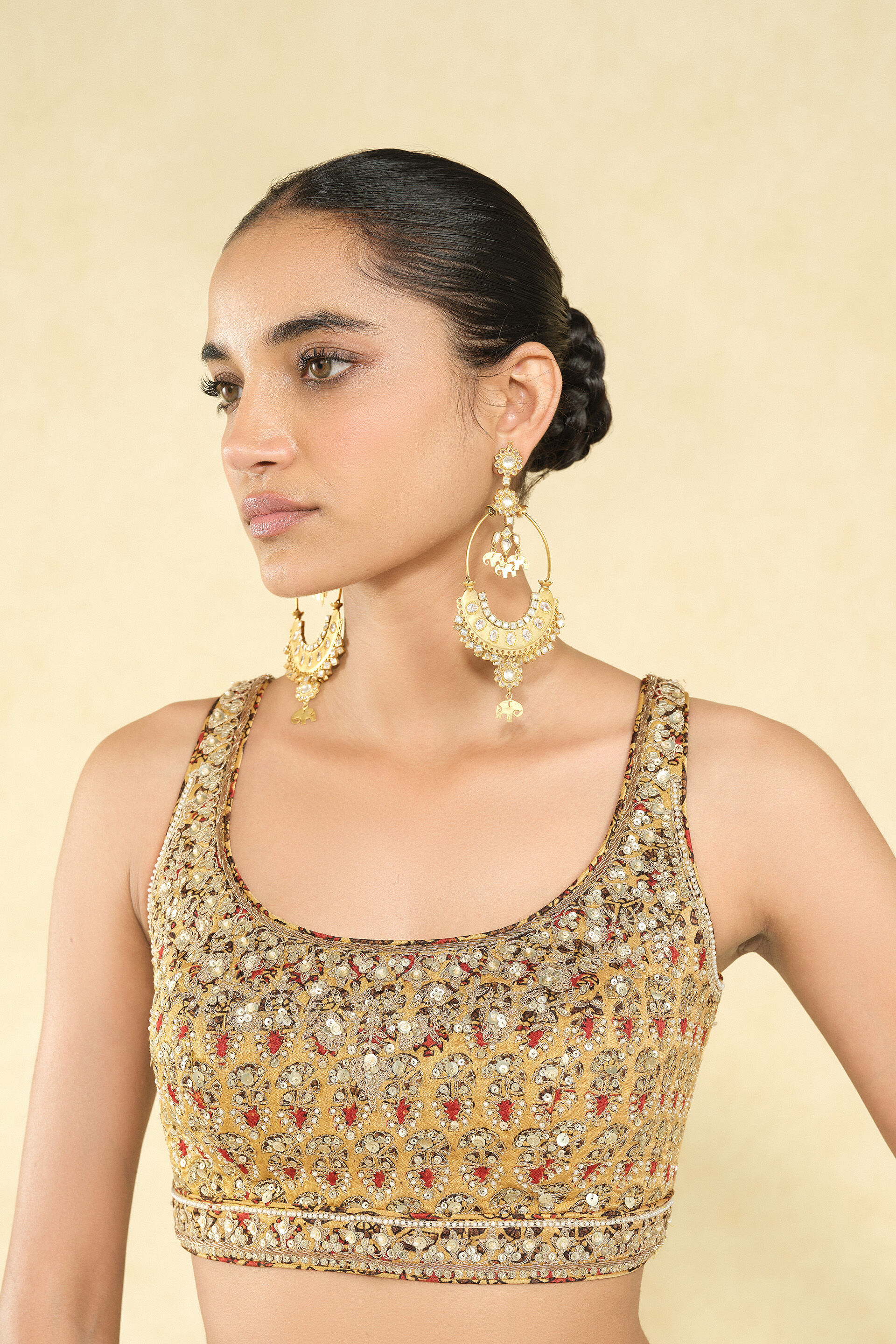 Kasano Ajrakh Hand-block Printed Silk Choli - Mustard